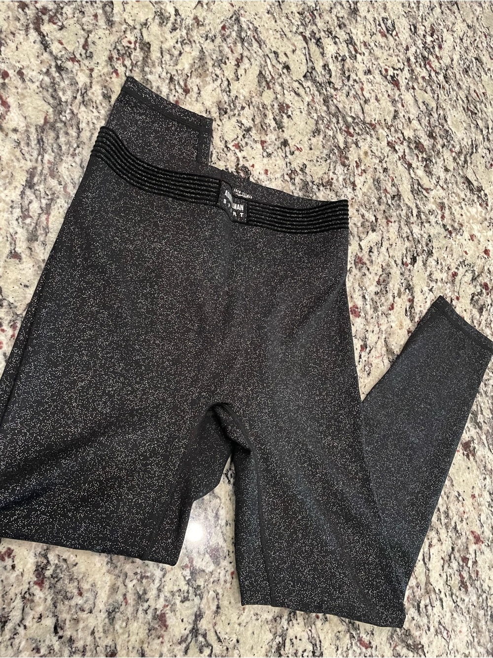 Women's Black Sparkle Leggings with Ribbed Elastic Waist